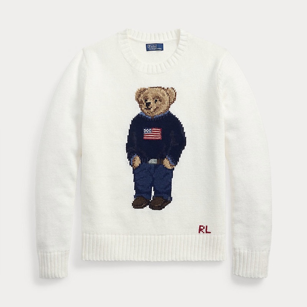 Polo Ralph Lauren Polo Bear Cotton Linen
Sweater in Deckwash White American Flag - Picture 3 of 8